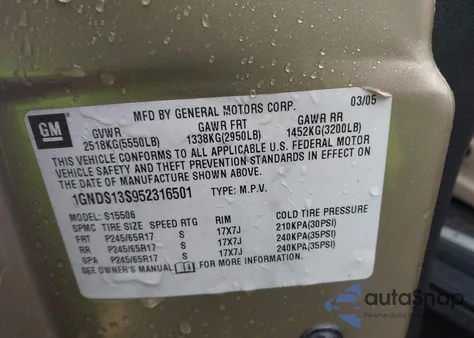 2005 Chevrolet Trailblazer Ls из США, поврежденный, VIN 1GNDS13S952316501